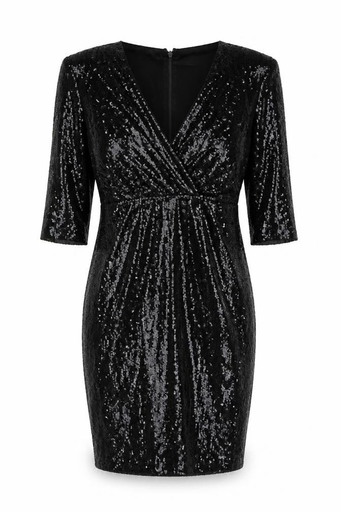Lipsy Women Black Sequin Bodycon Short Dress Size 12