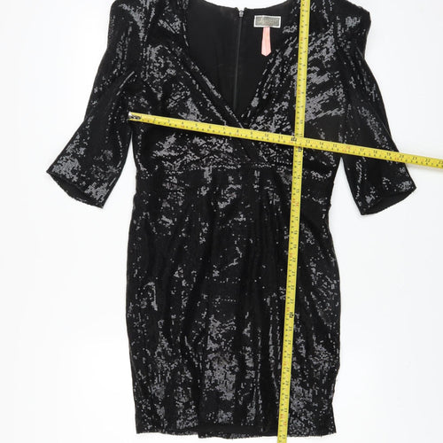 Lipsy Women Black Sequin Bodycon Short Dress Size 12