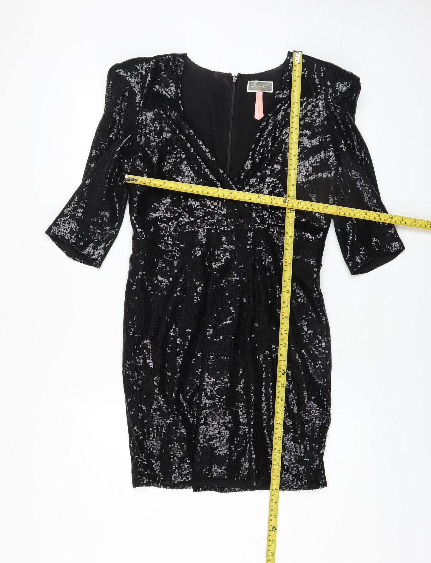 Lipsy Women Black Sequin Bodycon Short Dress Size 12