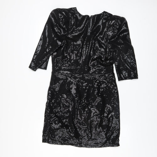 Lipsy Women Black Sequin Bodycon Short Dress Size 12