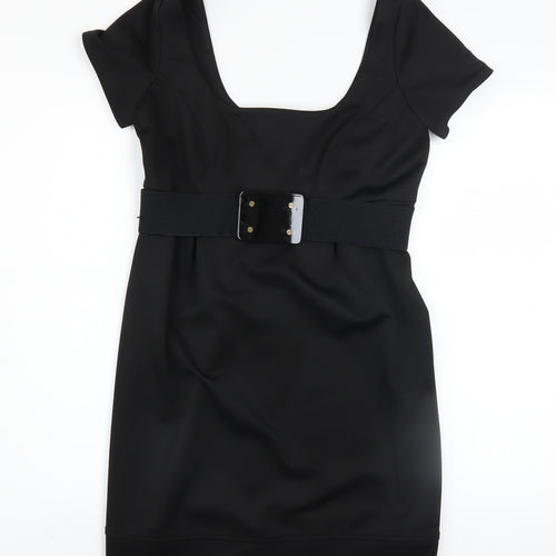 River Island Women’s Black Belted Bodycon Knee Length Dress Size 10