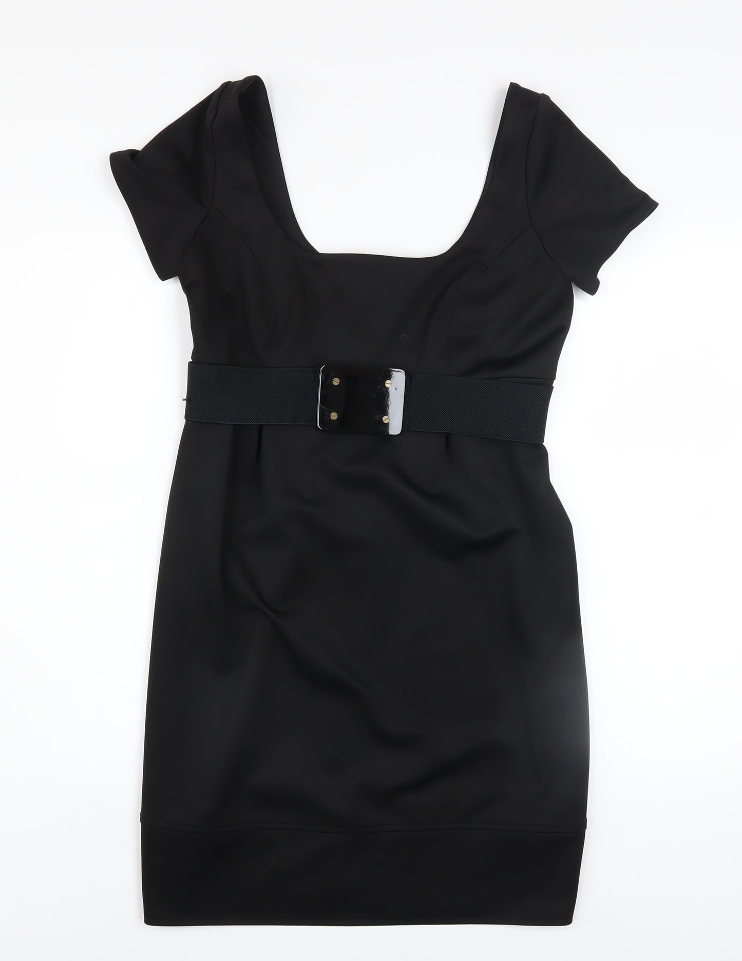 River Island Women’s Black Belted Bodycon Knee Length Dress Size 10