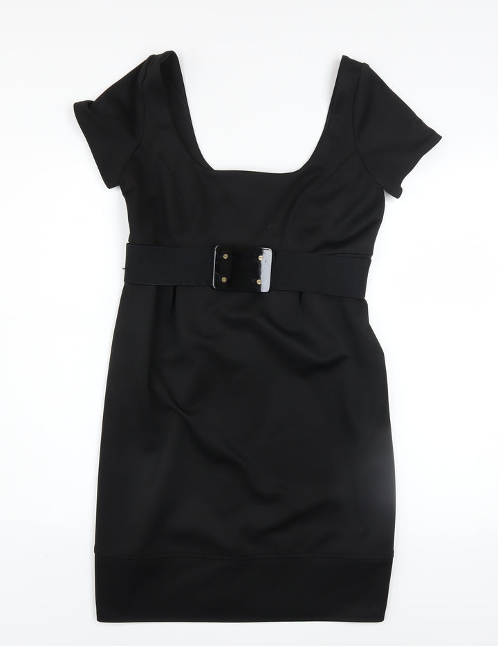 River Island Women’s Black Belted Bodycon Knee Length Dress Size 10