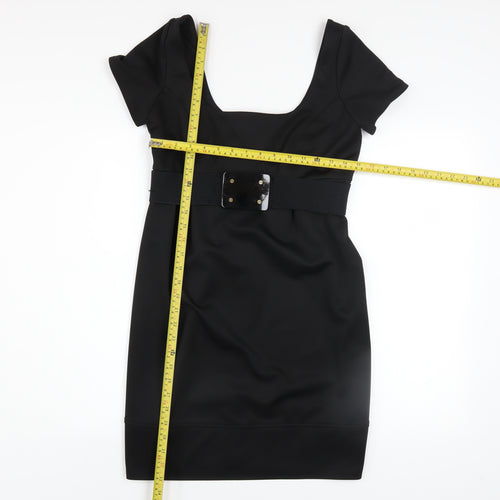 River Island Women’s Black Belted Bodycon Knee Length Dress Size 10