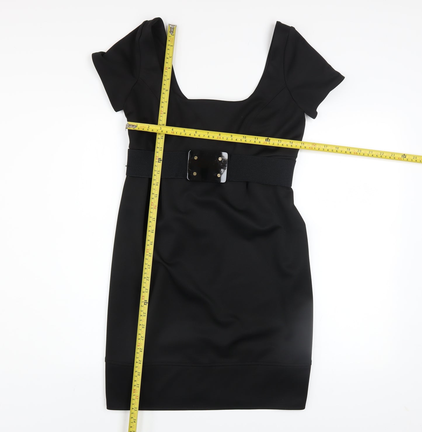 River Island Women’s Black Belted Bodycon Knee Length Dress Size 10