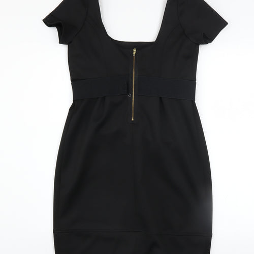 River Island Women’s Black Belted Bodycon Knee Length Dress Size 10