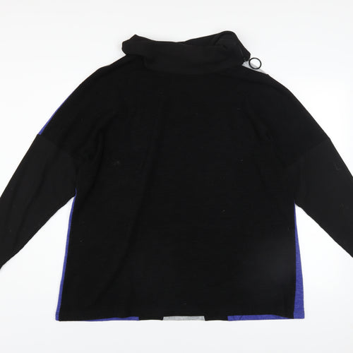 ORA Women's Black Grey Blue Roll Neck Geometric Wool Jumper Size 4 Plus