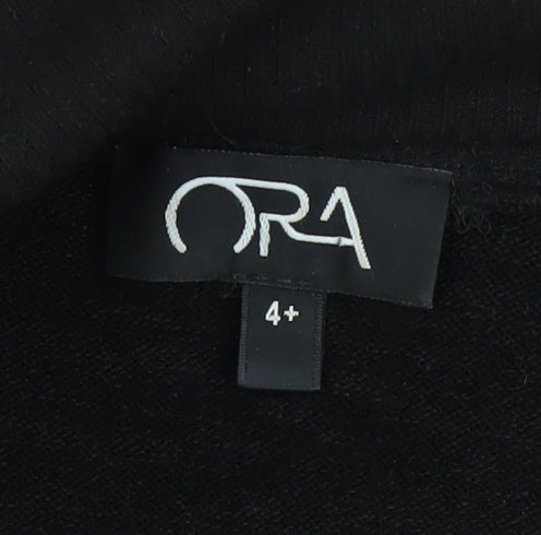 ORA Women's Black Grey Blue Roll Neck Geometric Wool Jumper Size 4 Plus
