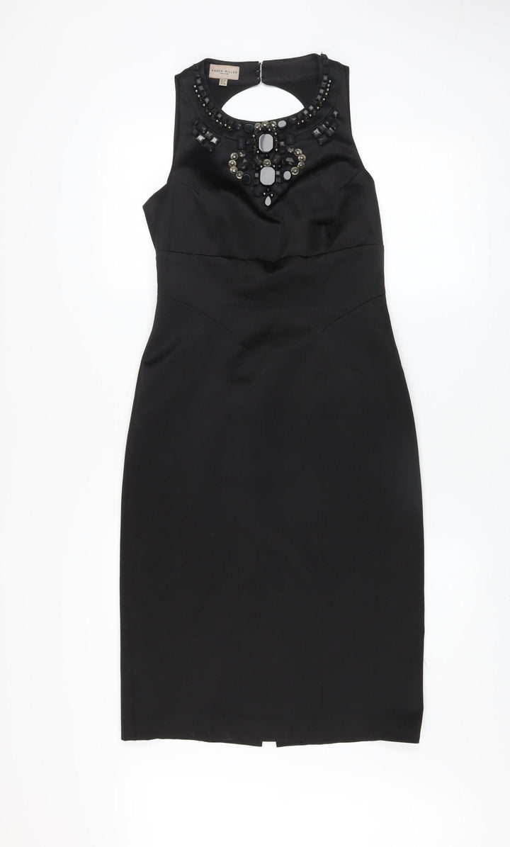Karen Millen Women Black Size 10 Sleeveless Beaded Sheath Dress