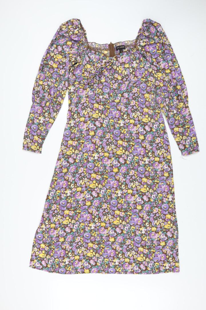 QED London Women’s Multicoloured Floral A-Line Dress Size 10