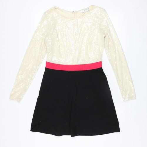 Fearne Cotton Women's Beige Black Pink Fit & Flare Sequin Dress Size 12