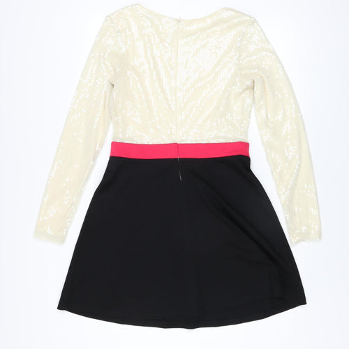 Fearne Cotton Women's Beige Black Pink Fit & Flare Sequin Dress Size 12