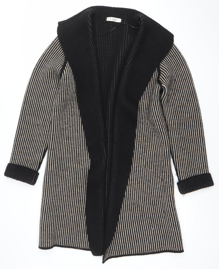 Cocogio Womens Black Striped Long Sleeve Open Cardigan UK 14