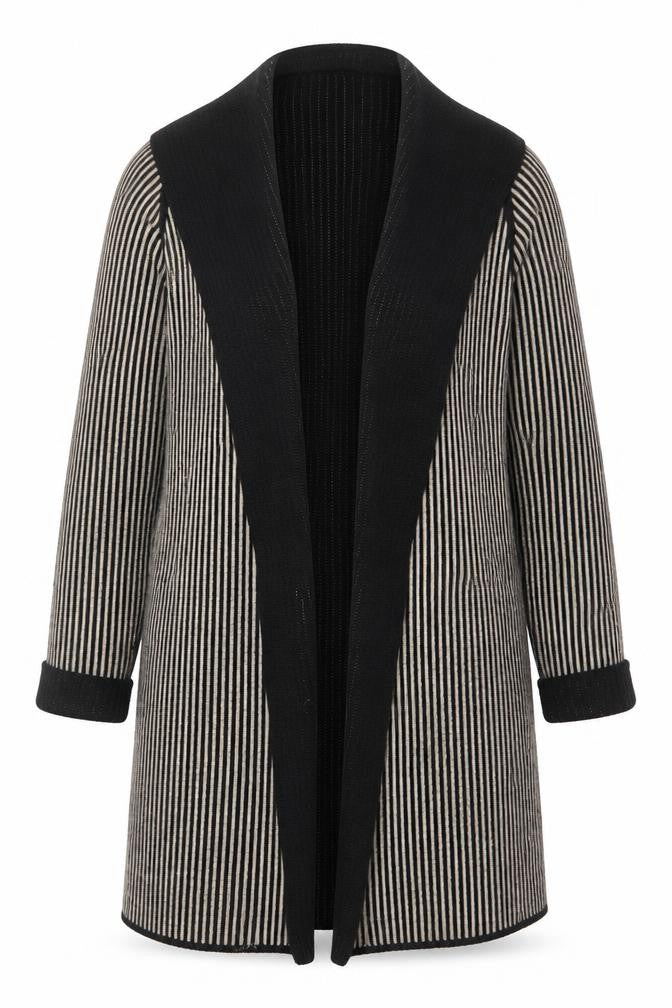 Cocogio Womens Black Striped Long Sleeve Open Cardigan UK 14