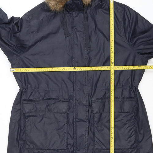 Marks and Spencer Women's Blue Hooded Fur Trim Parka Coat Size 16