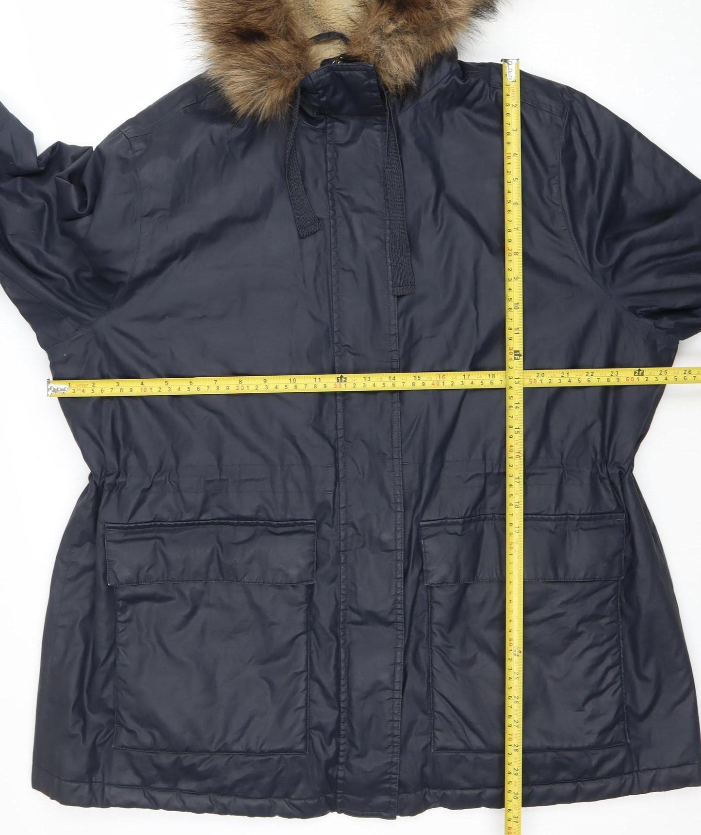 Marks and Spencer Women's Blue Hooded Fur Trim Parka Coat Size 16