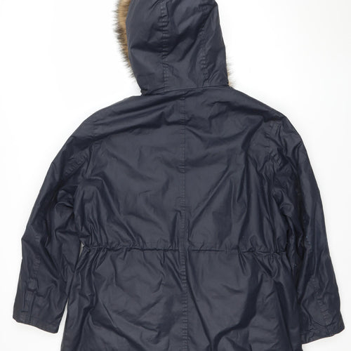 Marks and Spencer Women's Blue Hooded Fur Trim Parka Coat Size 16