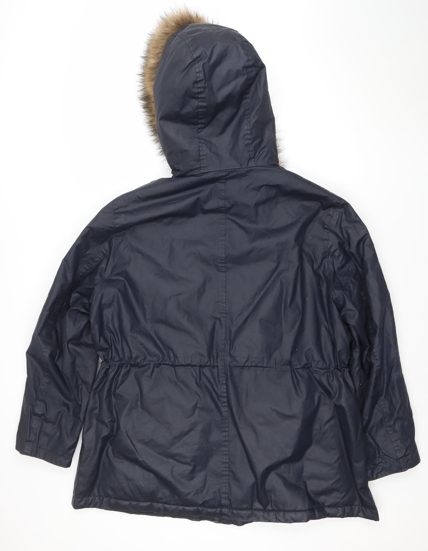 Marks and Spencer Women's Blue Hooded Fur Trim Parka Coat Size 16
