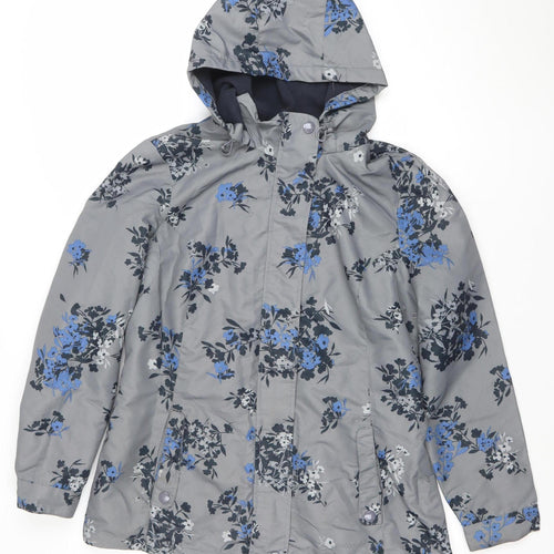 Maine New England Women's Grey Floral Hooded Shower Resistant Jacket Size 14