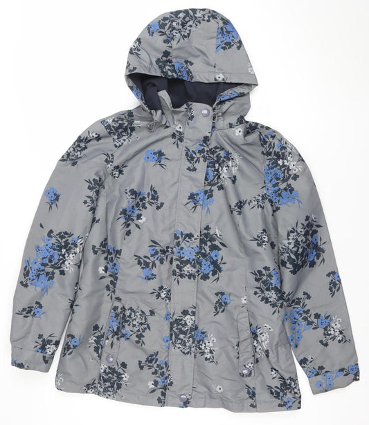 Maine New England Women's Grey Floral Hooded Shower Resistant Jacket Size 14