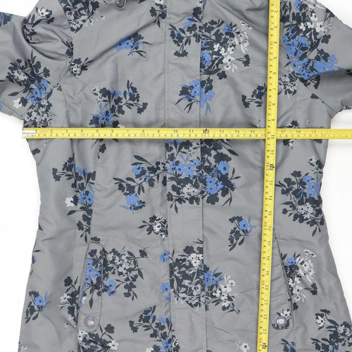 Maine New England Women's Grey Floral Hooded Shower Resistant Jacket Size 14