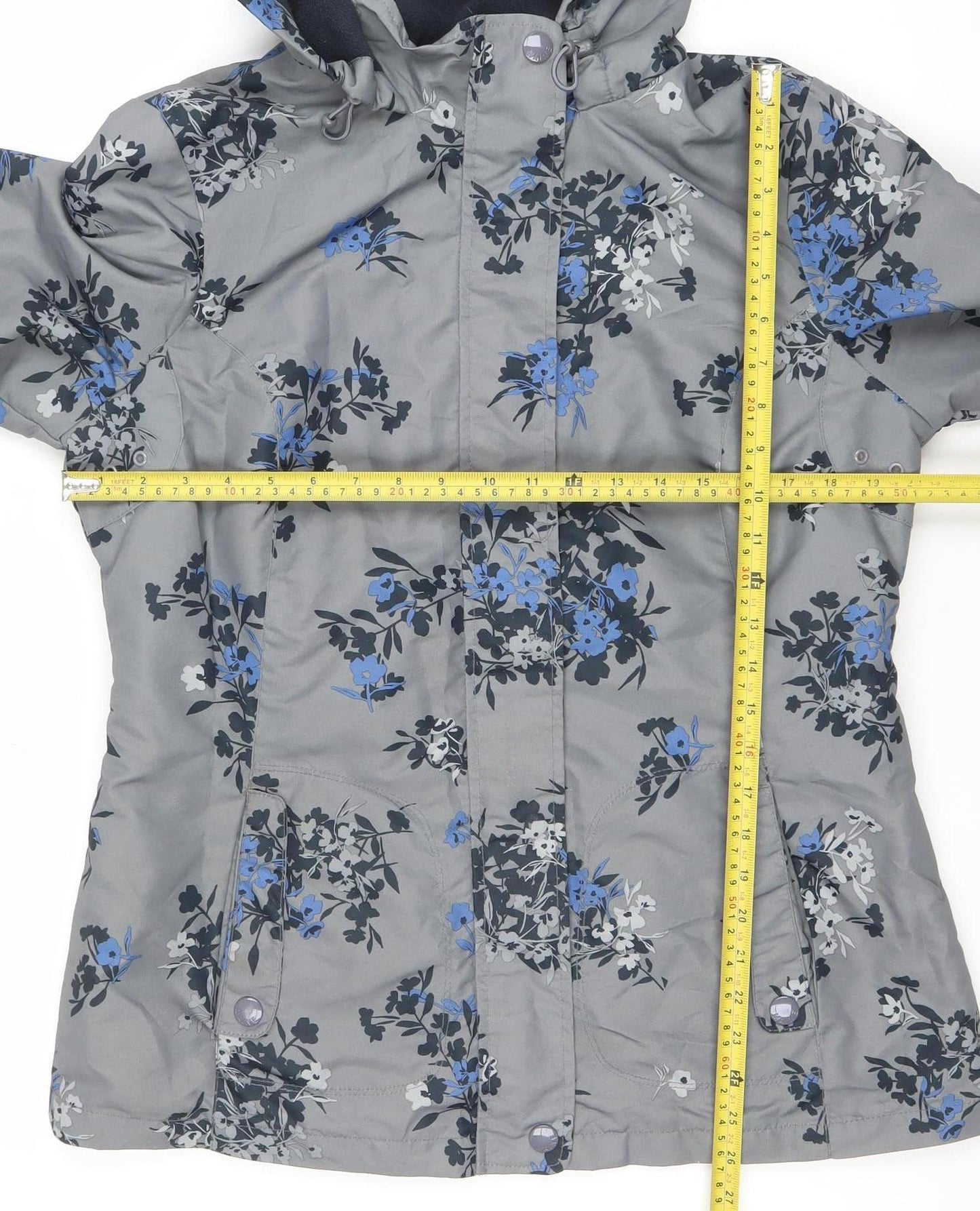 Maine New England Women's Grey Floral Hooded Shower Resistant Jacket Size 14