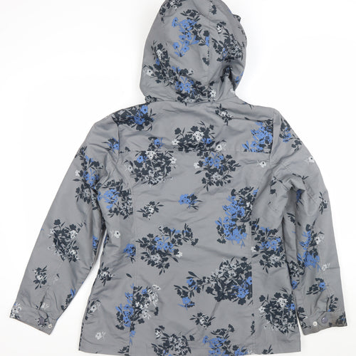 Maine New England Women's Grey Floral Hooded Shower Resistant Jacket Size 14