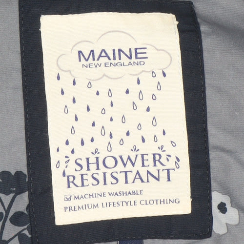 Maine New England Women's Grey Floral Hooded Shower Resistant Jacket Size 14