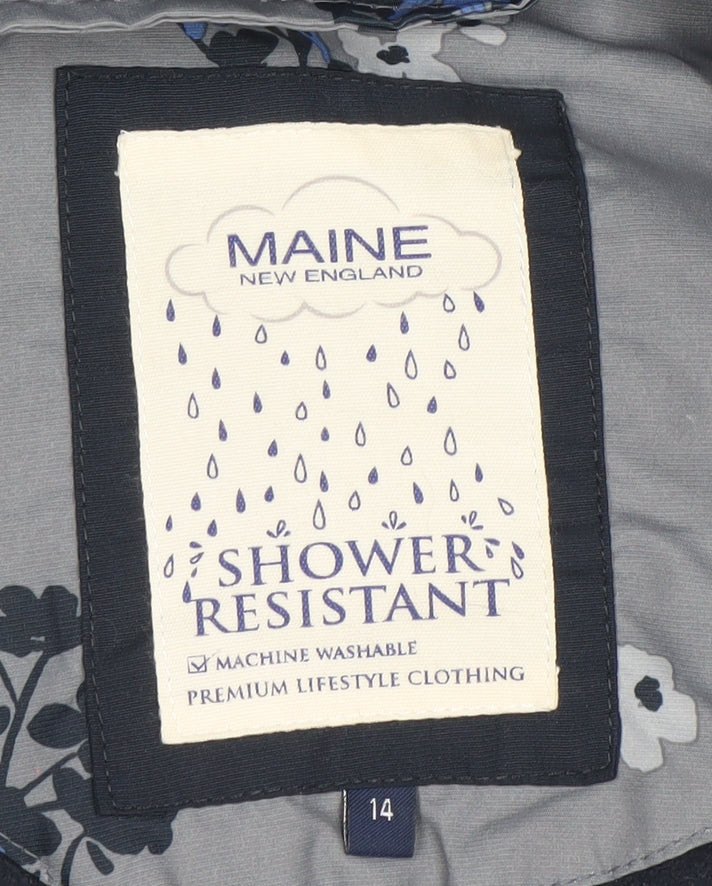 Maine New England Women's Grey Floral Hooded Shower Resistant Jacket Size 14