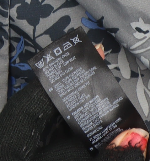 Maine New England Women's Grey Floral Hooded Shower Resistant Jacket Size 14