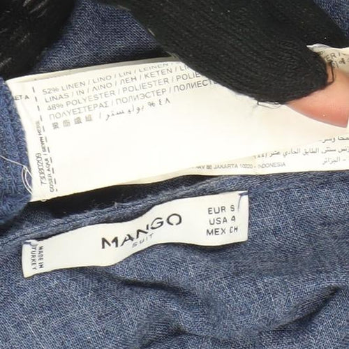 Mango Women Blue Linen Blend 3/4 Sleeve Boat Neck Blouse Size 8