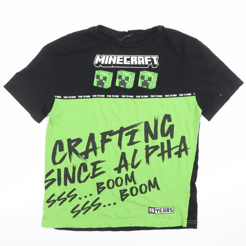 Minecraft Boys Black Green T-Shirt 9-10 Years Short Sleeve Graphic Cotton