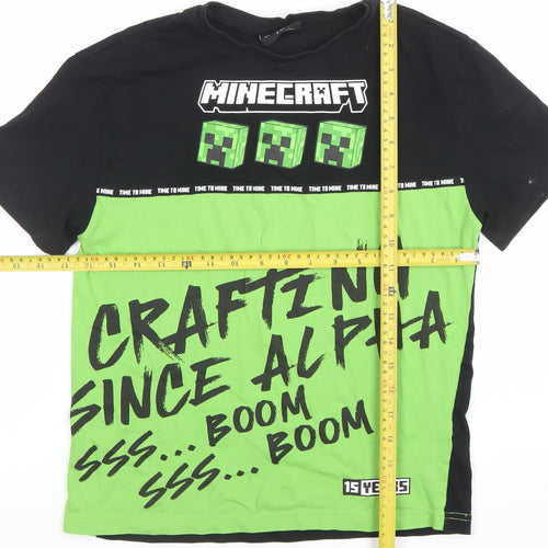 Minecraft Boys Black Green T-Shirt 9-10 Years Short Sleeve Graphic Cotton