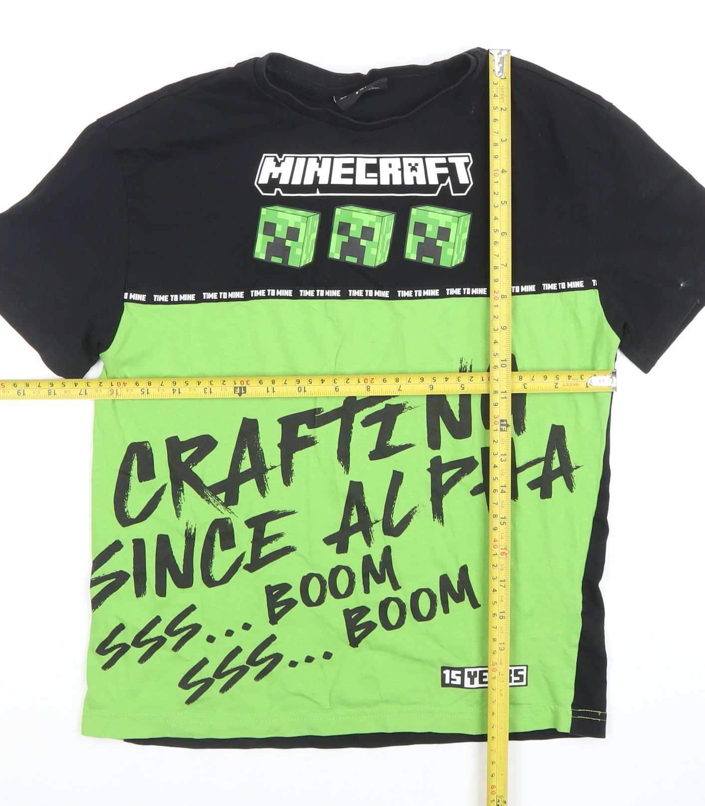 Minecraft Boys Black Green T-Shirt 9-10 Years Short Sleeve Graphic Cotton