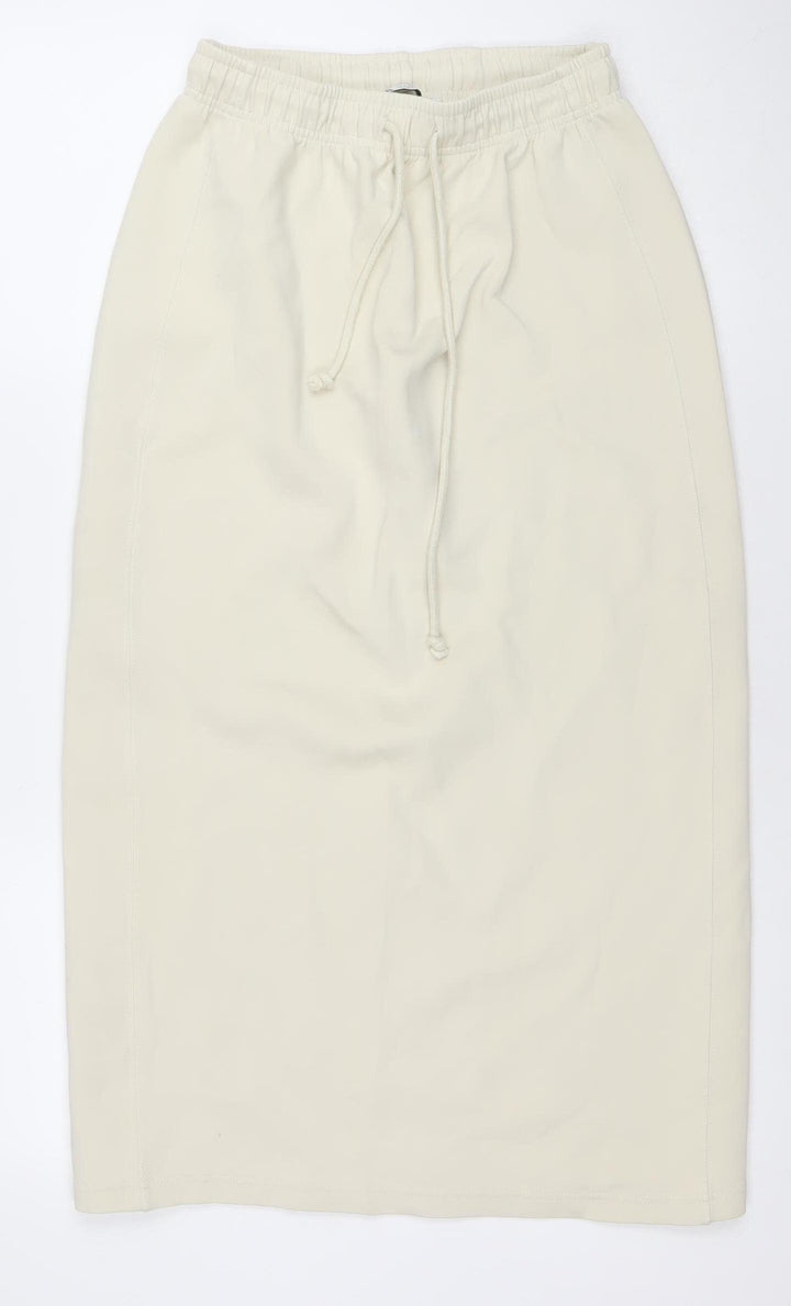 Zara Women Beige Cotton Blend Knee Length Pencil Skirt S