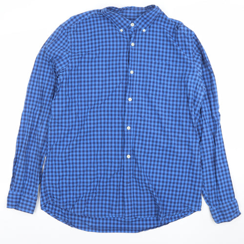 GAP Men’s Blue Check Long Sleeve Button-Up Shirt Size L Classic Fit