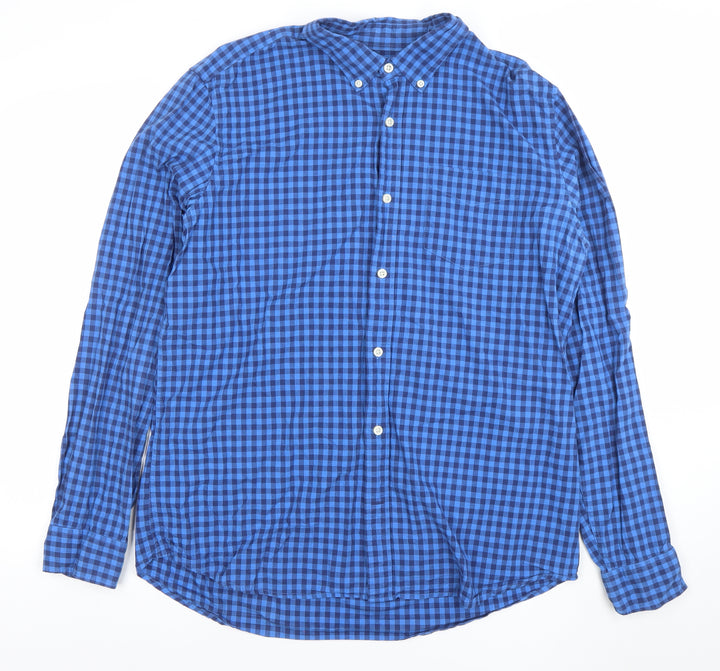 GAP Men’s Blue Check Long Sleeve Button-Up Shirt Size L Classic Fit