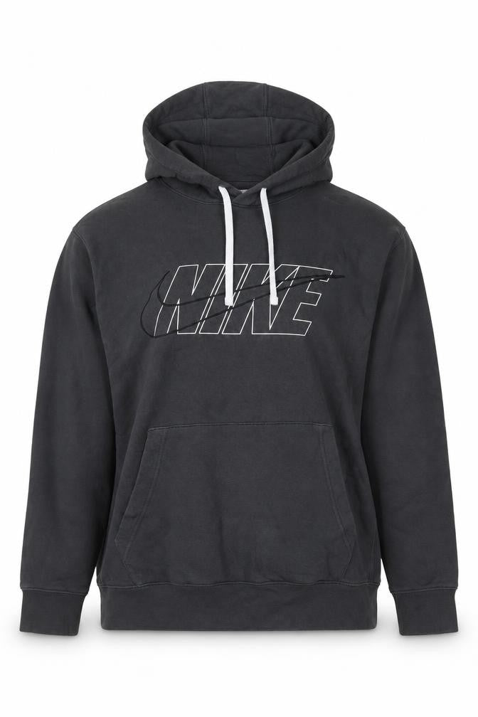 Front view of Nike women’s black large pullover hoodie with logo