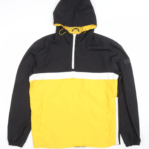 Jack & Jones Men's Black Yellow Core Hooded Windbreaker Jacket L