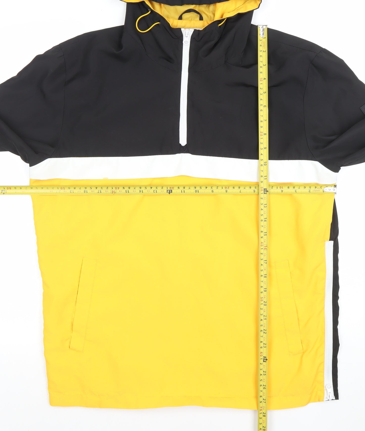 Jack & Jones Men's Black Yellow Core Hooded Windbreaker Jacket L
