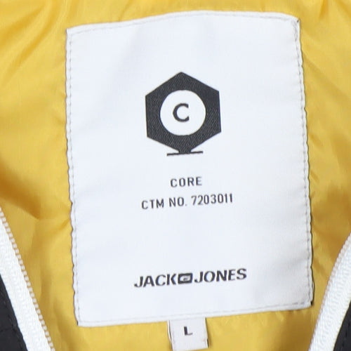 Jack & Jones Men's Black Yellow Core Hooded Windbreaker Jacket L