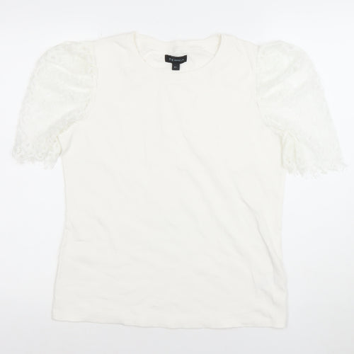 Blue Vanilla Women's White Lace Puff Sleeve Cotton T-Shirt Size L