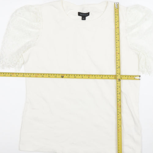 Blue Vanilla Women's White Lace Puff Sleeve Cotton T-Shirt Size L
