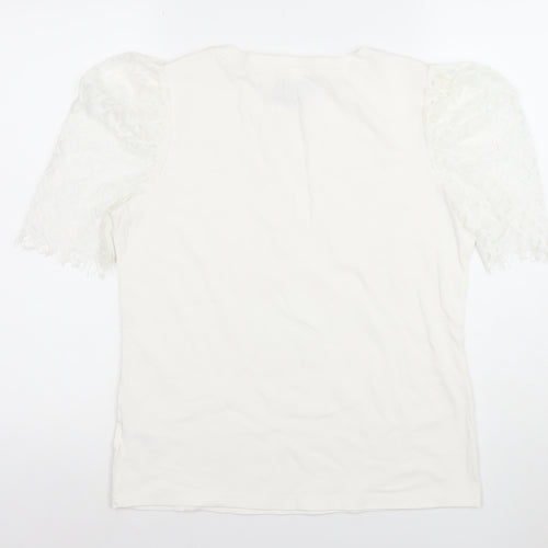 Blue Vanilla Women's White Lace Puff Sleeve Cotton T-Shirt Size L