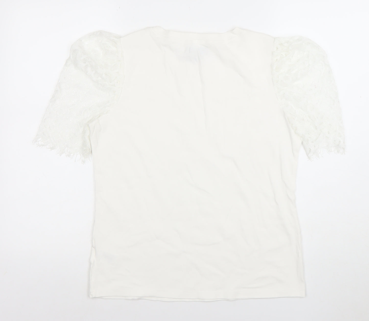 Blue Vanilla Women's White Lace Puff Sleeve Cotton T-Shirt Size L