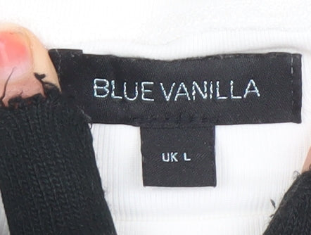 Blue Vanilla Women's White Lace Puff Sleeve Cotton T-Shirt Size L