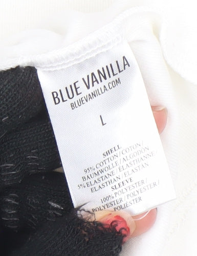 Blue Vanilla Women's White Lace Puff Sleeve Cotton T-Shirt Size L