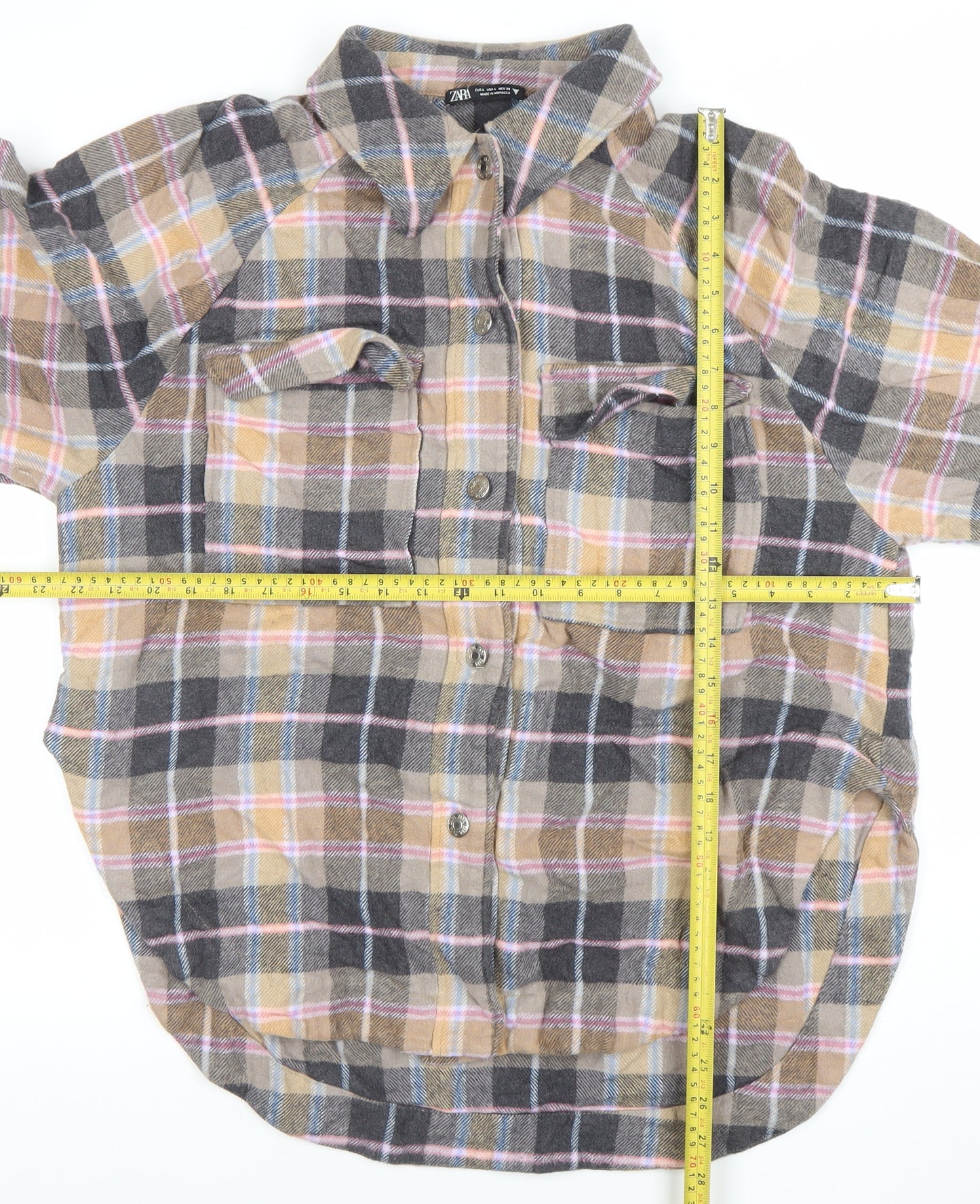 ZARA Women’s Multicoloured Check Flannel Shirt Jacket Size 14