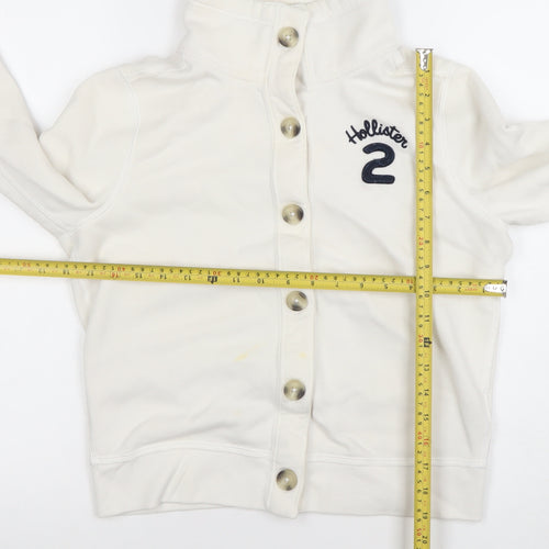 Hollister Girls White L Button Cardigan Sweatshirt High Neck Logo Top
