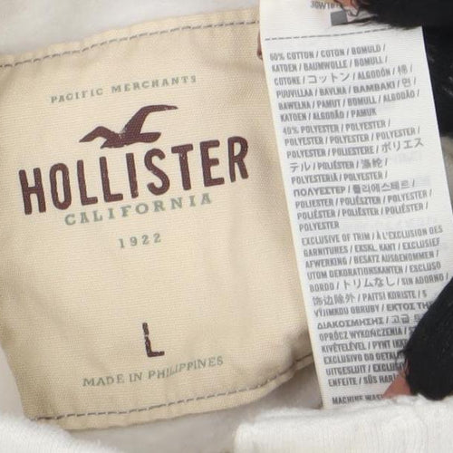 Hollister Girls White L Button Cardigan Sweatshirt High Neck Logo Top